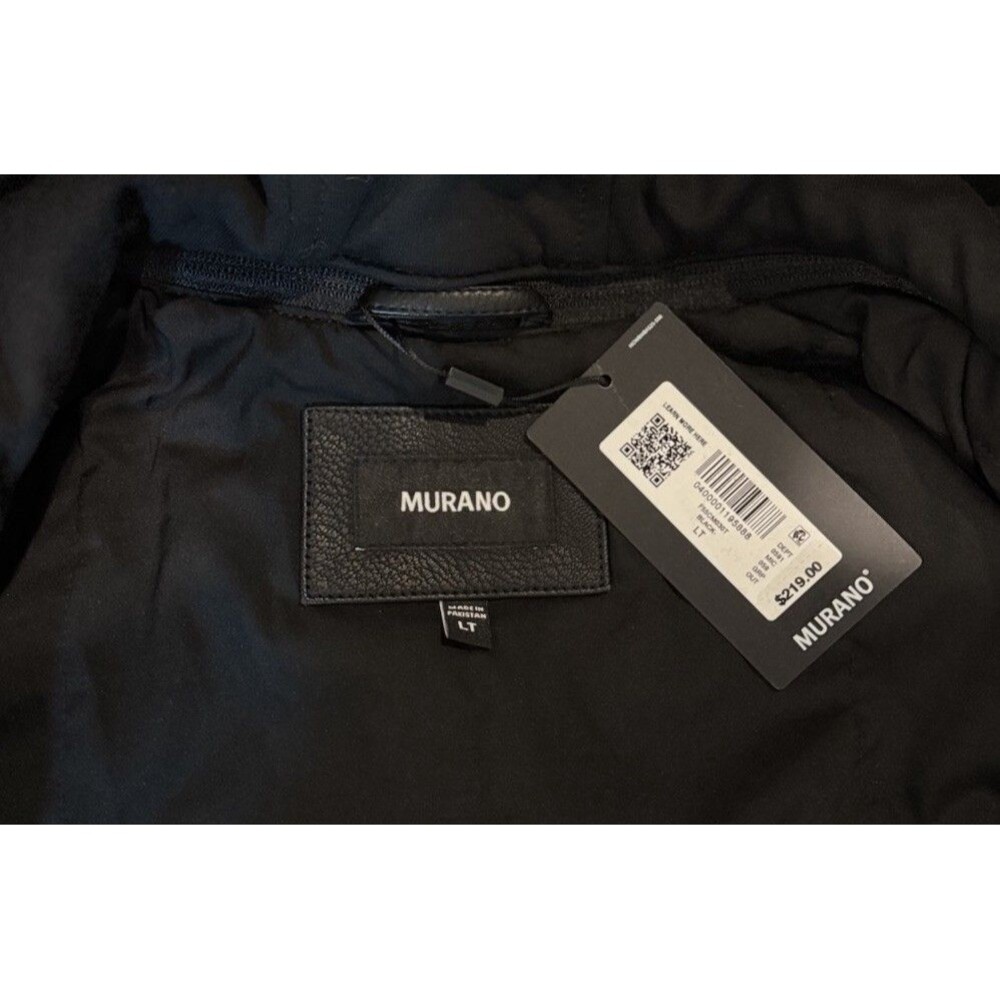 Murano Big & Tall Black Bomber with Knit Hood Faux Leather Jacket. Size LT . New - Picture 6 of 6